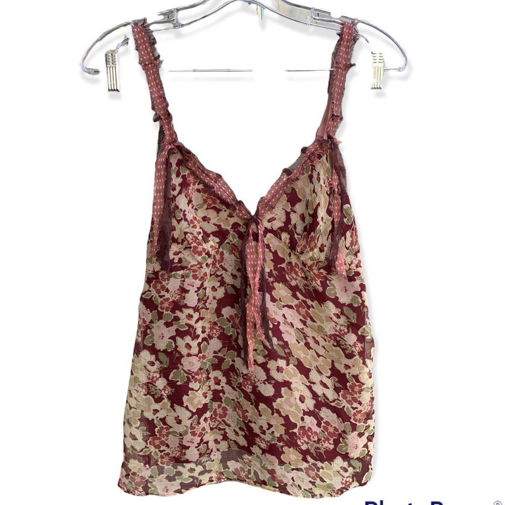 BURGUNDY AND PINK TANK TOP WITH FLOWER DESIGNS